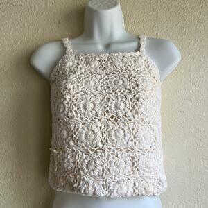 Vintage Y2K Gap Cream Knit Floral Crochet Cotton Tank Top XL (12)